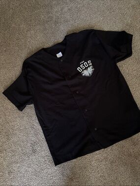 Graphic Black Short-Sleeve Button Baseball Jersey